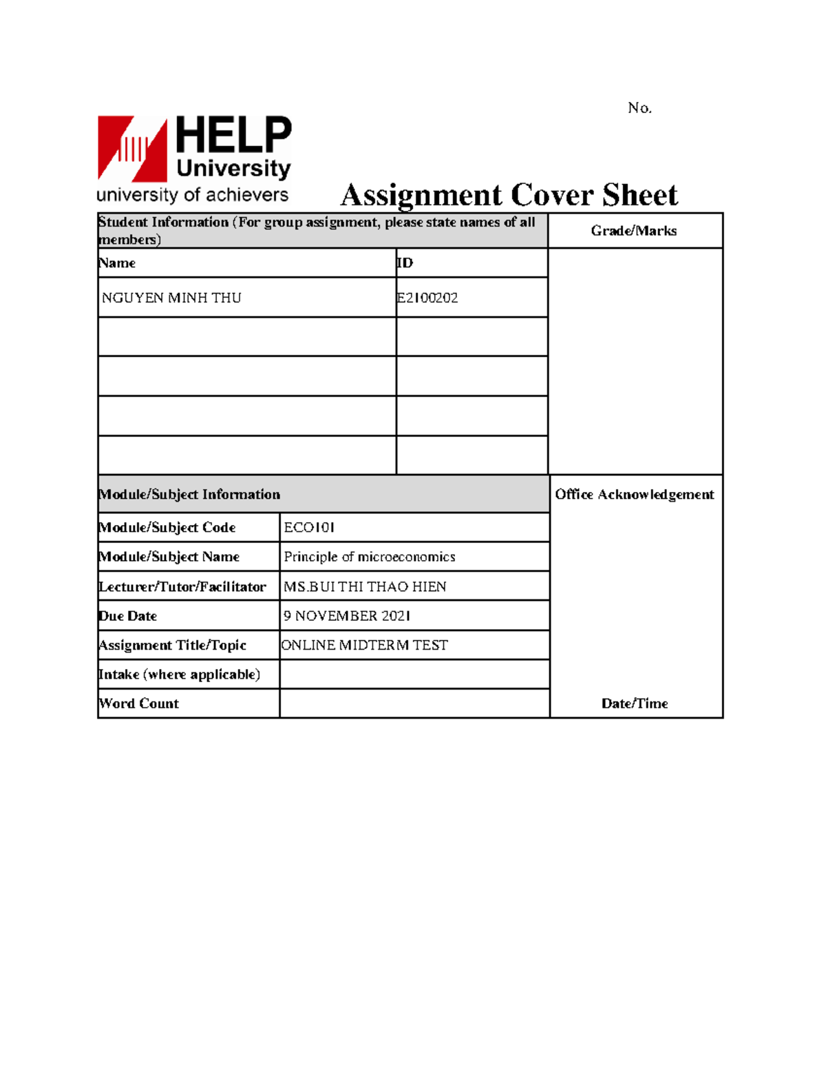 dsbjdvbhfdvbkjfnvjfkenvje - No. Assignment Cover Sheet Student ...