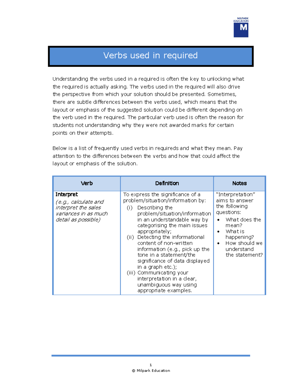 Verbs used in requireds - 1 Verbs used in required Understanding the ...