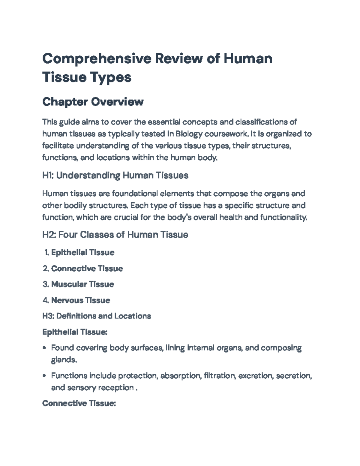 Comprehensive Guide to Human Tissue Types - Biology 101 Chapter Notes ...