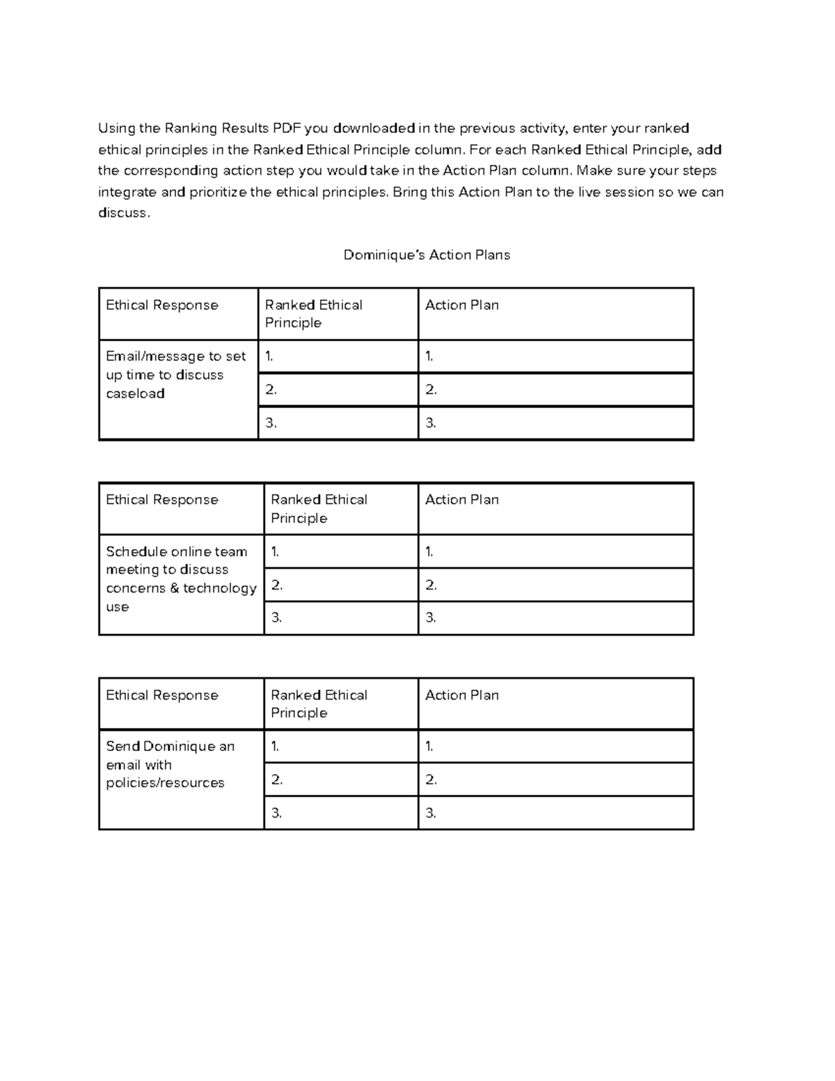 Action Plan Template for Ethical Principles Discussion - Studocu