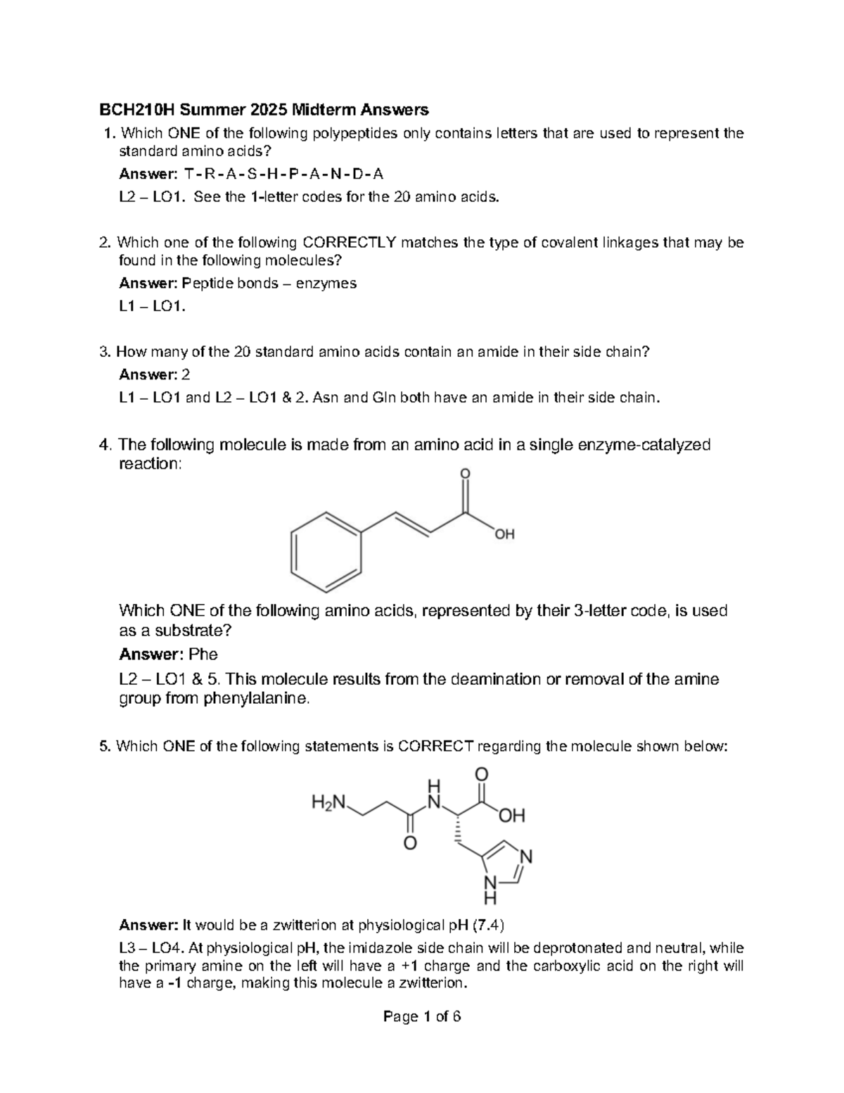 BCH210H Summer 2025 Midterm Exam Answers and Key Concepts - Studocu