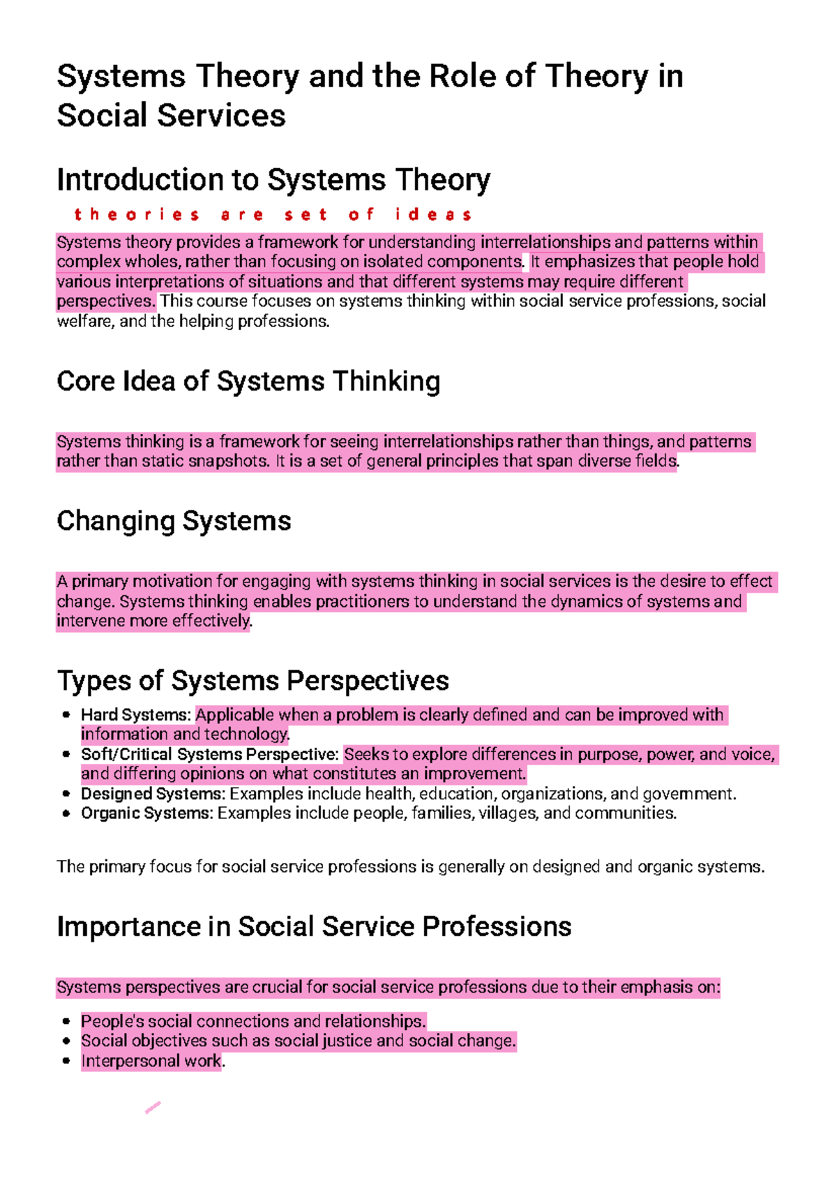 Systems Theory in Social Services: An Overview - Studocu