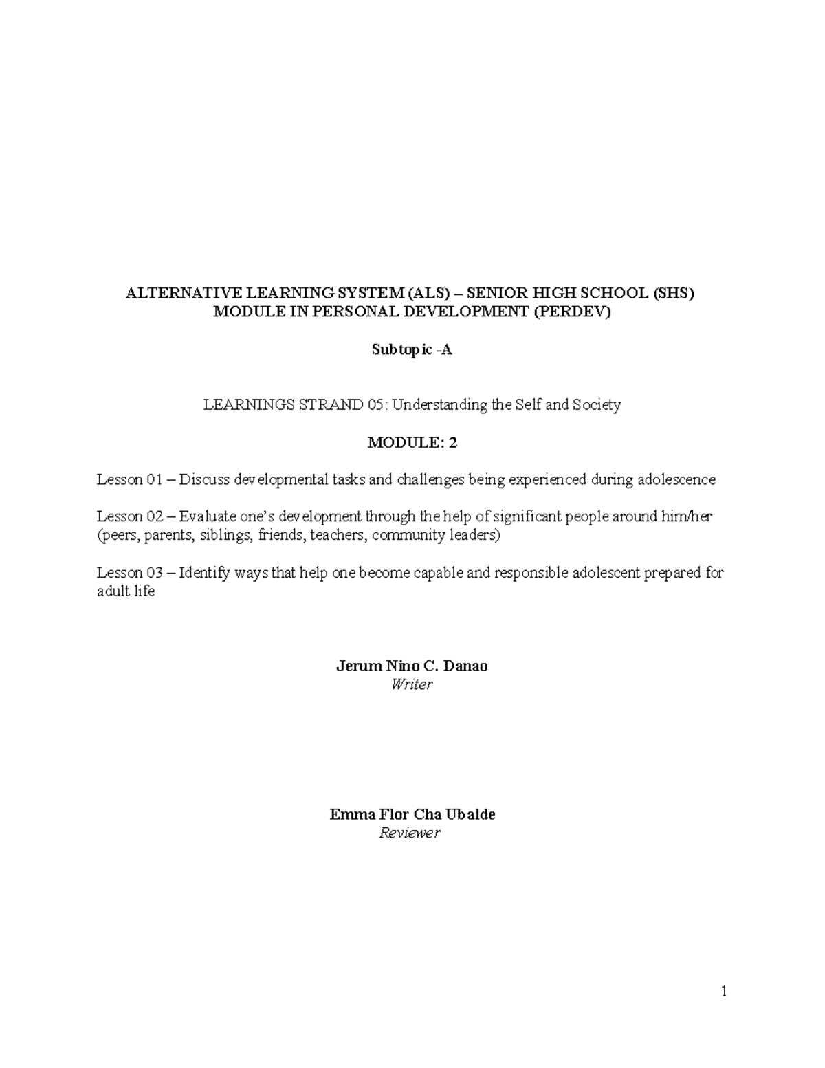 LS5A Module A 2 - personal development - ALTERNATIVE LEARNING SYSTEM ...