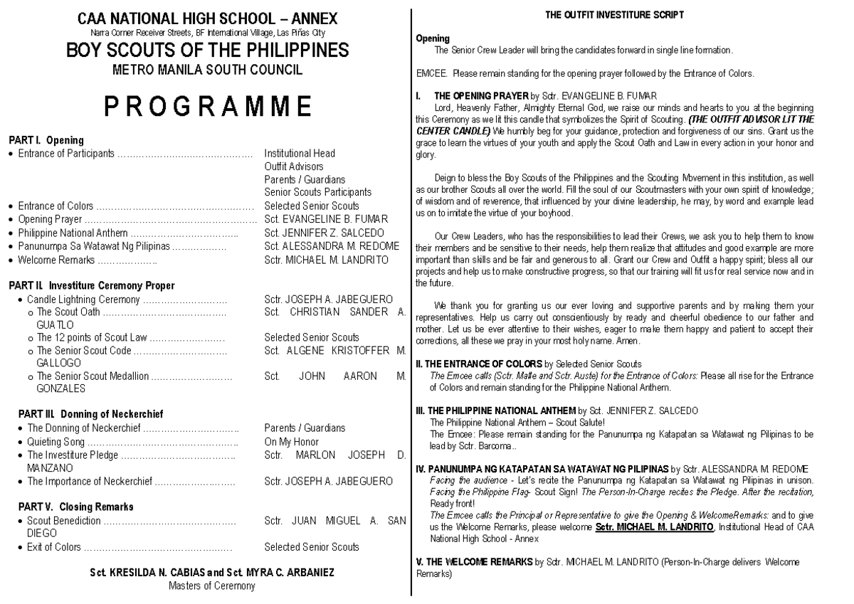 Investiture-script compress - CAA NATIONAL HIGH SCHOOL – ANNEX Narra ...