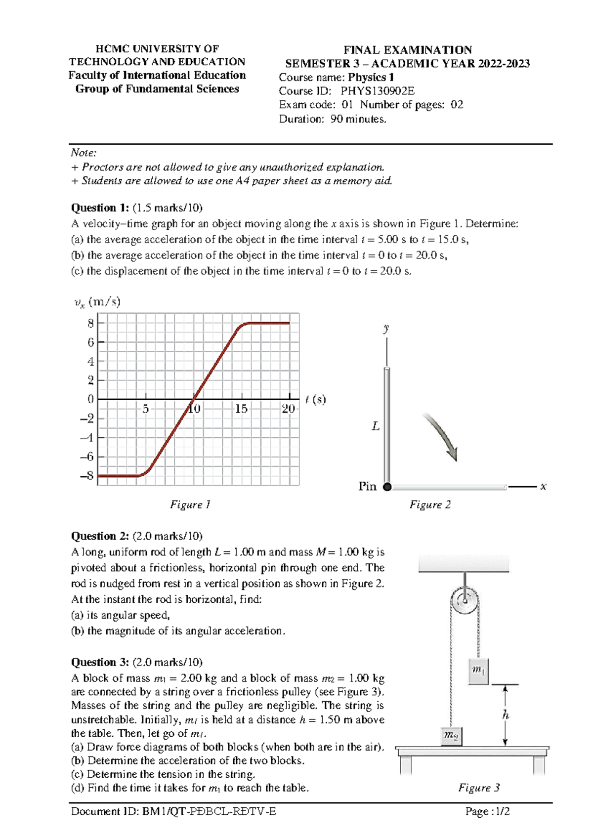 Final Exam PHYS130902E: Physics 1 Semester 3 (2022-2023) - Studocu