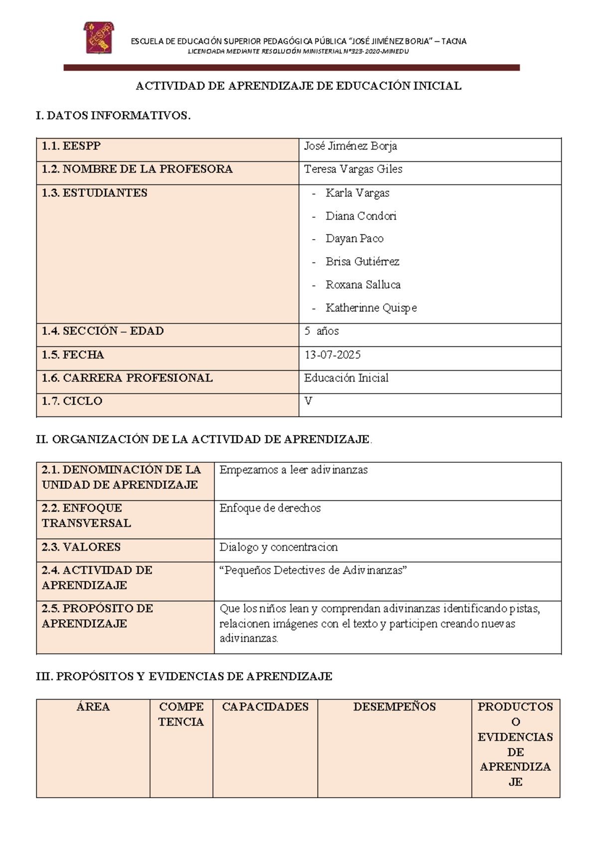 Actividad de Aprendizaje: Adivinanzas en Educación Inicial I - EESPP ...
