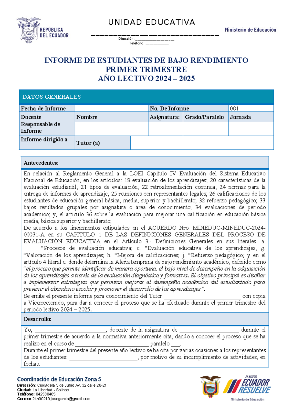 Informe de Bajo Rendimiento Estudiantes - 1er Trimestre 2024-2025 - Document Preview