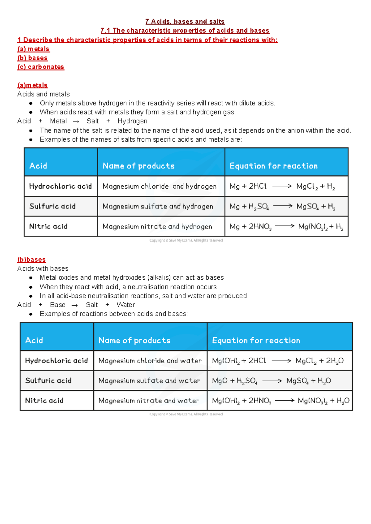 Igcse Chemistry: Acids, Bases & Their Properties - Notes - Studocu