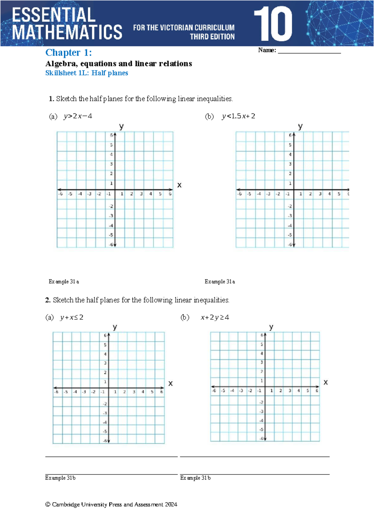Chapter 1: Algebra Skillsheet 1L - Half Planes and Inequalities - Studocu
