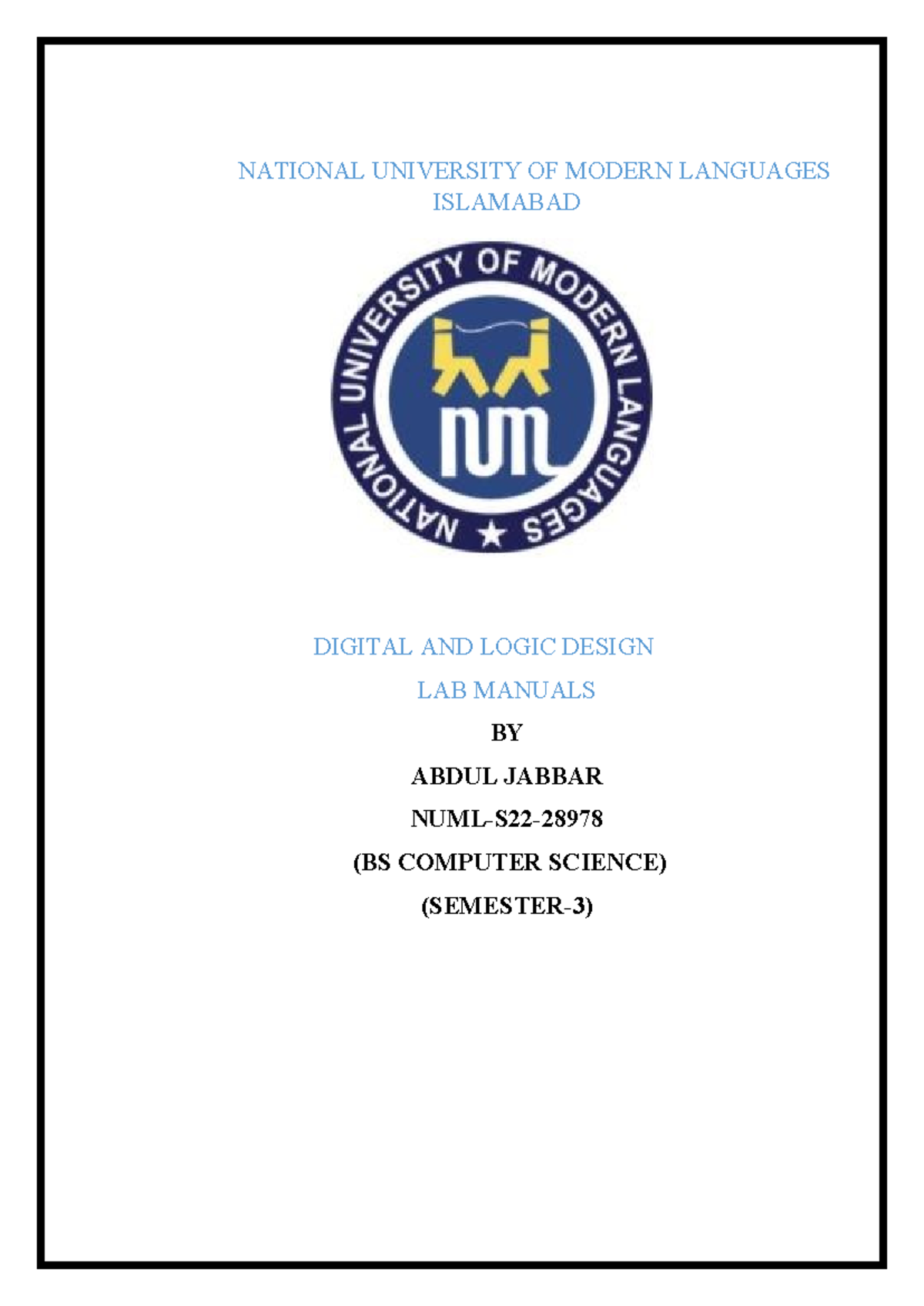 DLD LAB Reports No. 06 by Abdul Jabbar (2789) - De Morgan's Law - Studocu