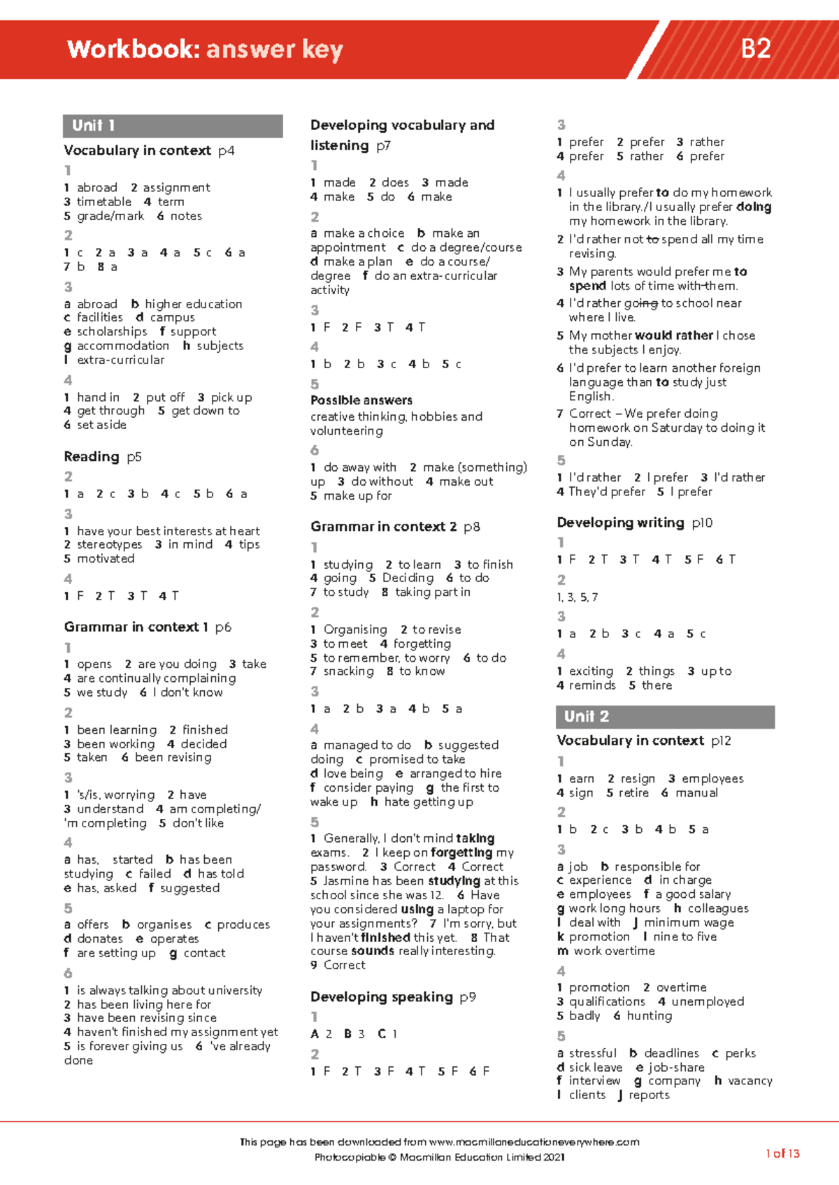 Gateway B2 workbook answer key.