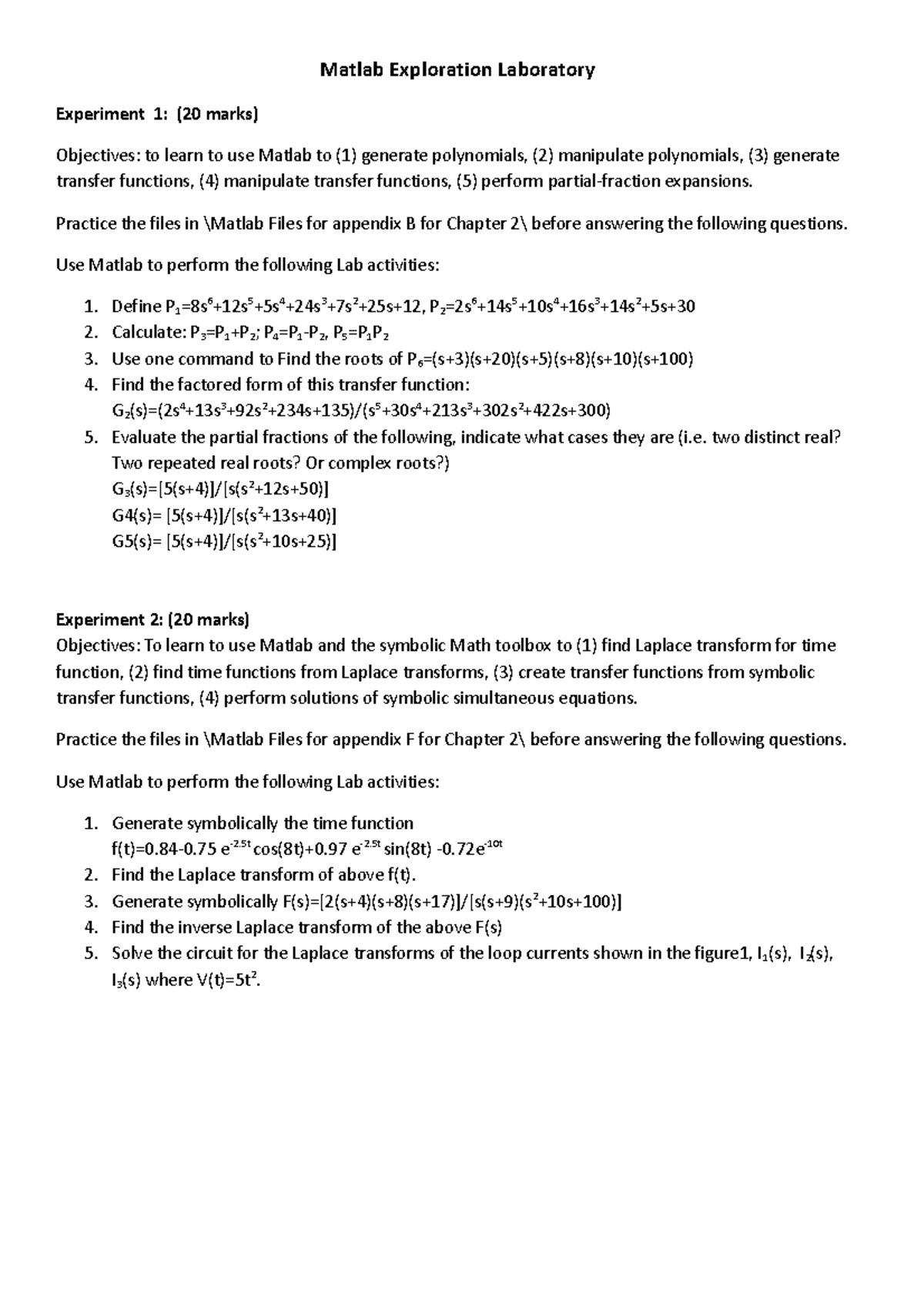 Matlab Exploration Laboratory 2023-24: Comprehensive Experiment Guide ...