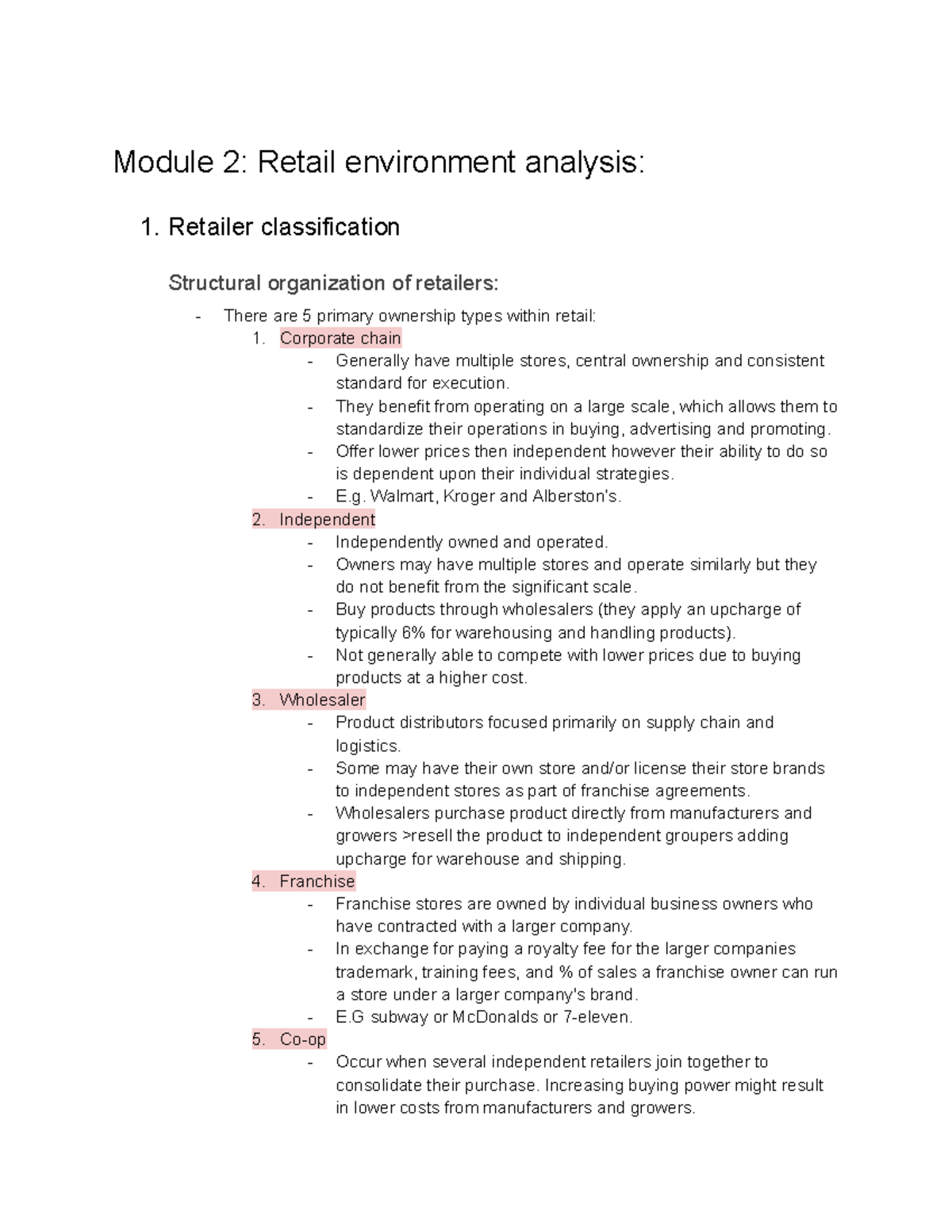 Retail Module Notes: Analyzing Environment & Strategies (Module 2 ...