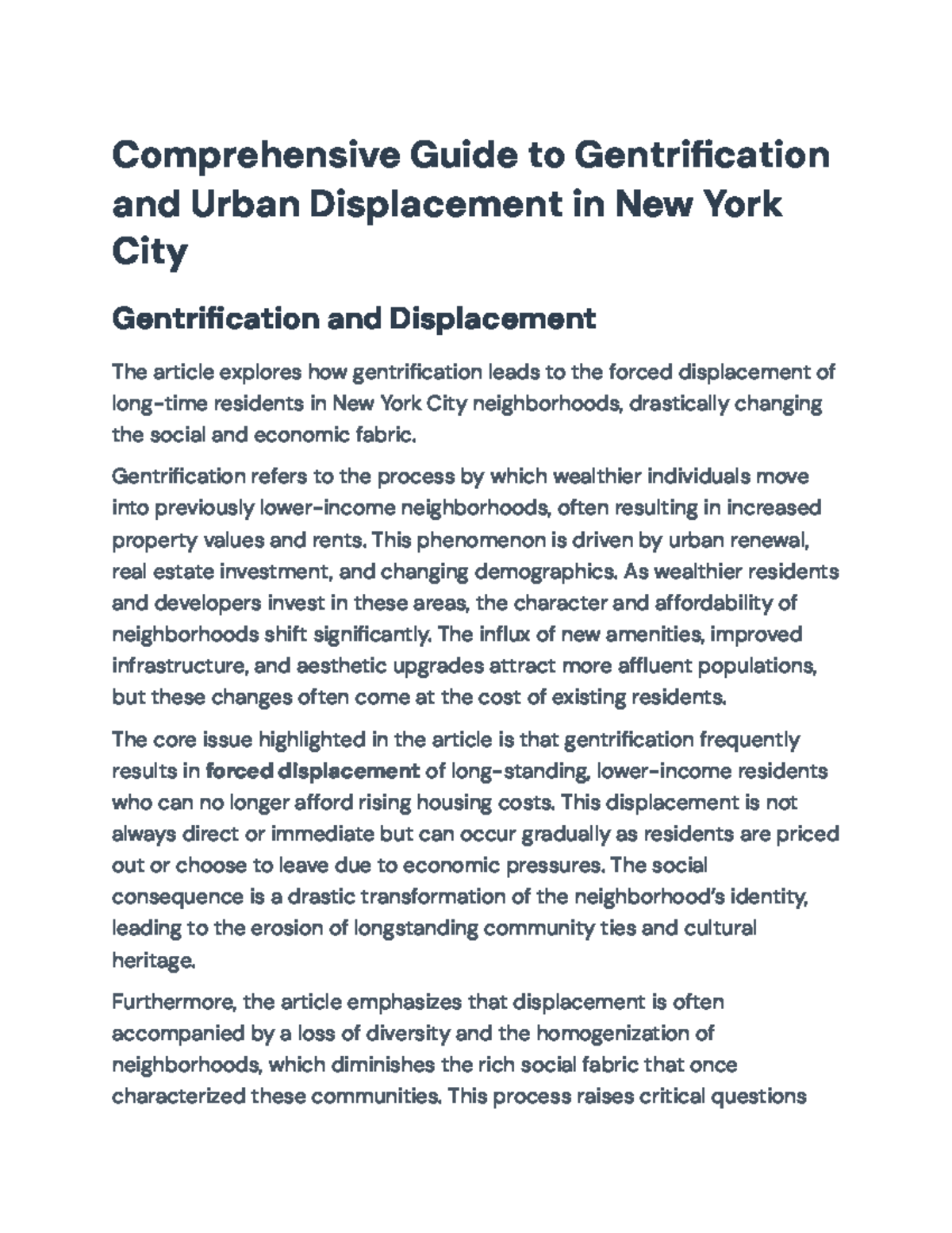 Comprehensive Study on Gentrification & Displacement in NYC - Studocu