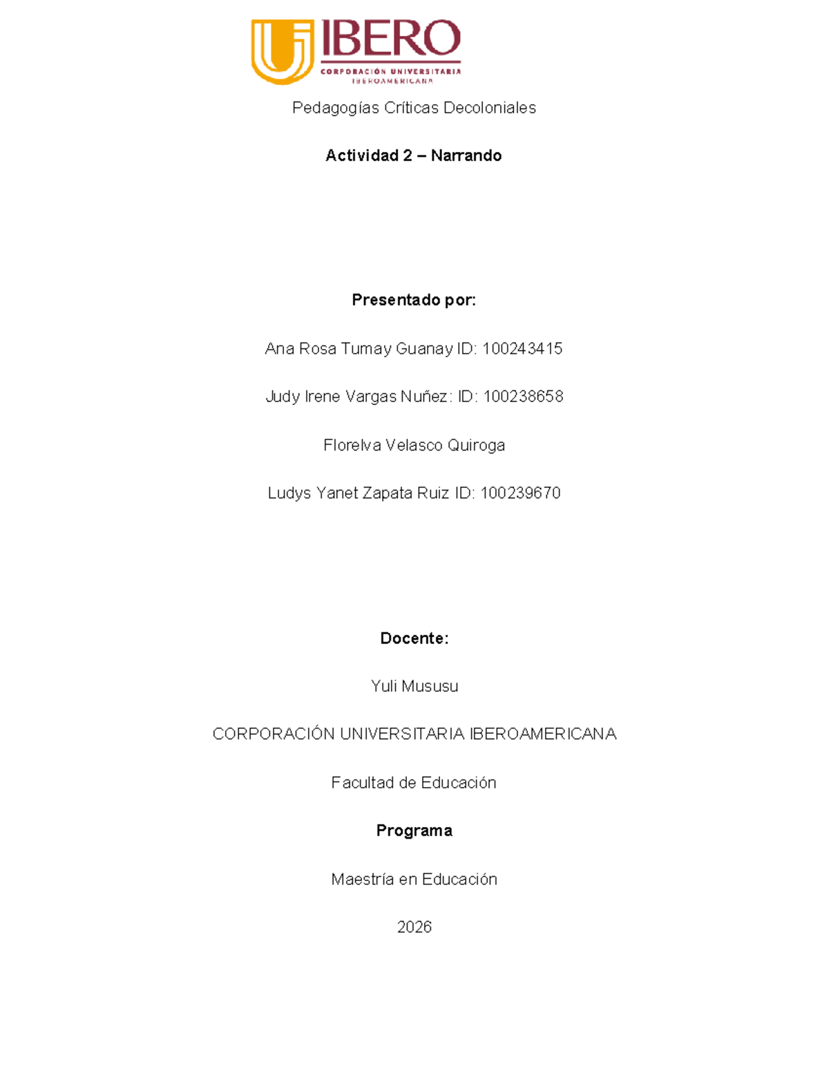 Actividad 2: Narrando sobre Pedagogías Críticas Decoloniales - Document Preview
