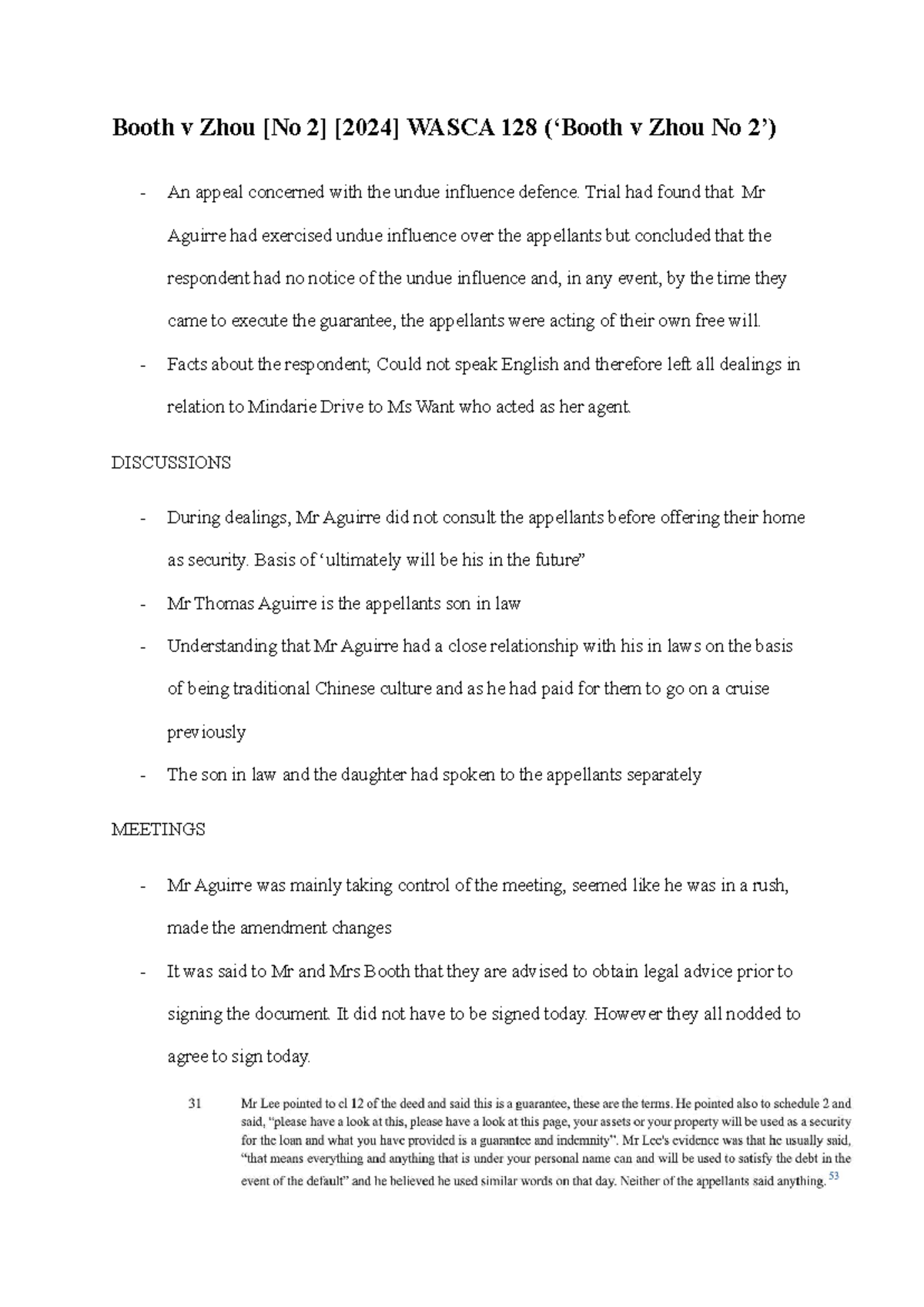 Booth v Zhou WASCA 128: Case Note Summary on Undue Influence - Studocu