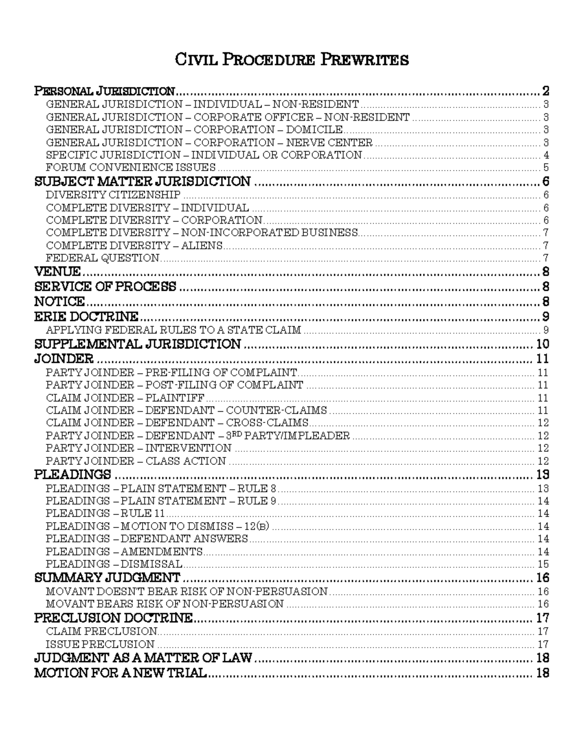 CIVIL PROCEDURE (CIV PRO) PREWRITES: PERSONAL JURISDICTION STUDY NOTES ...