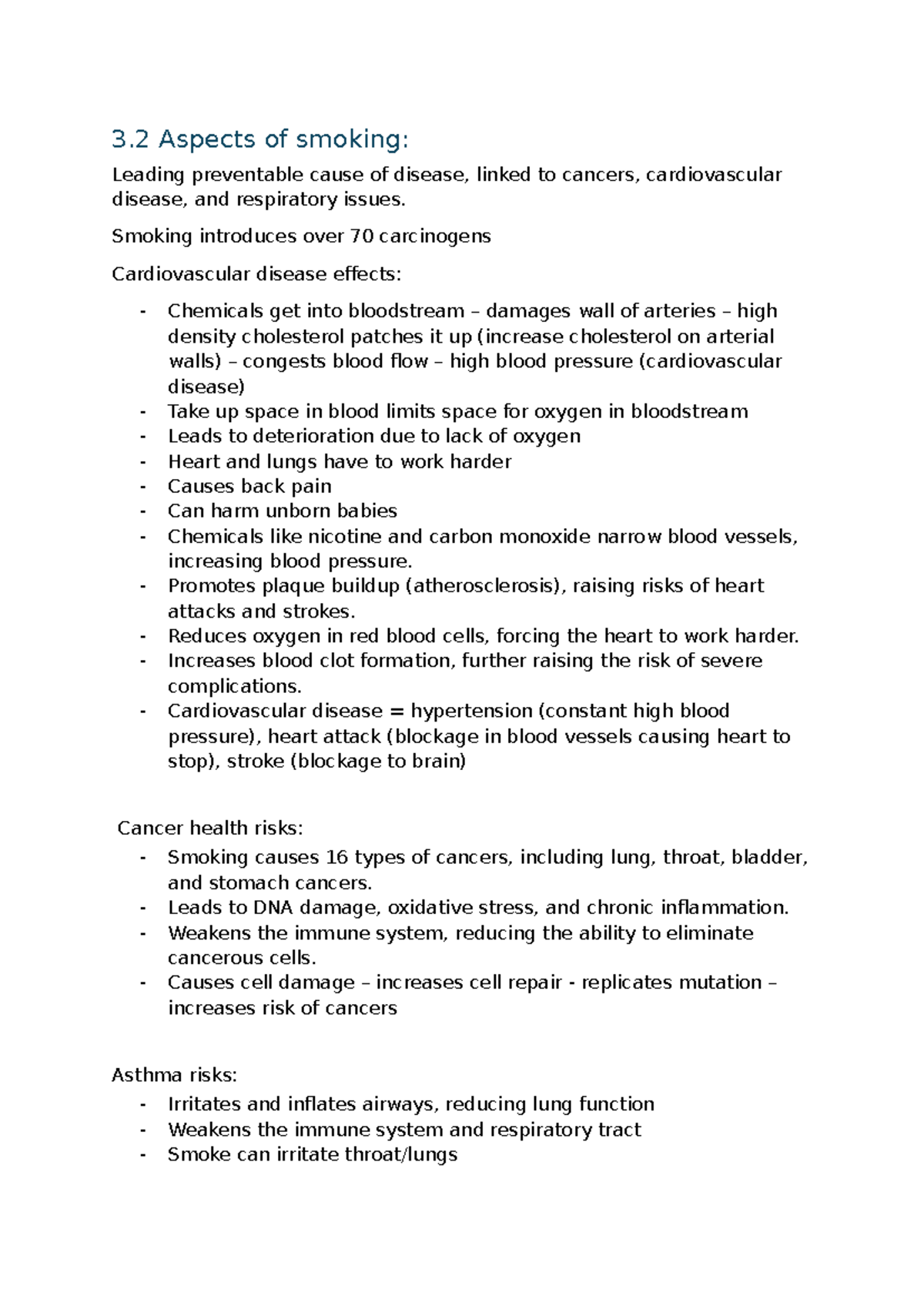Chapter 3 Notes: Smoking, Obesity, and Overconsumption Health Risks ...