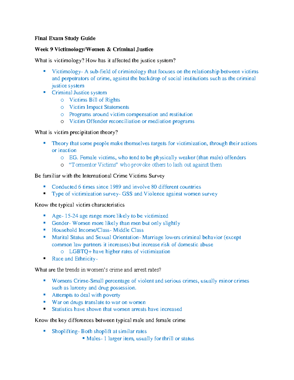 Crim 100 Final Exam Study Guide: Insights on Victimology & CJS - Studocu