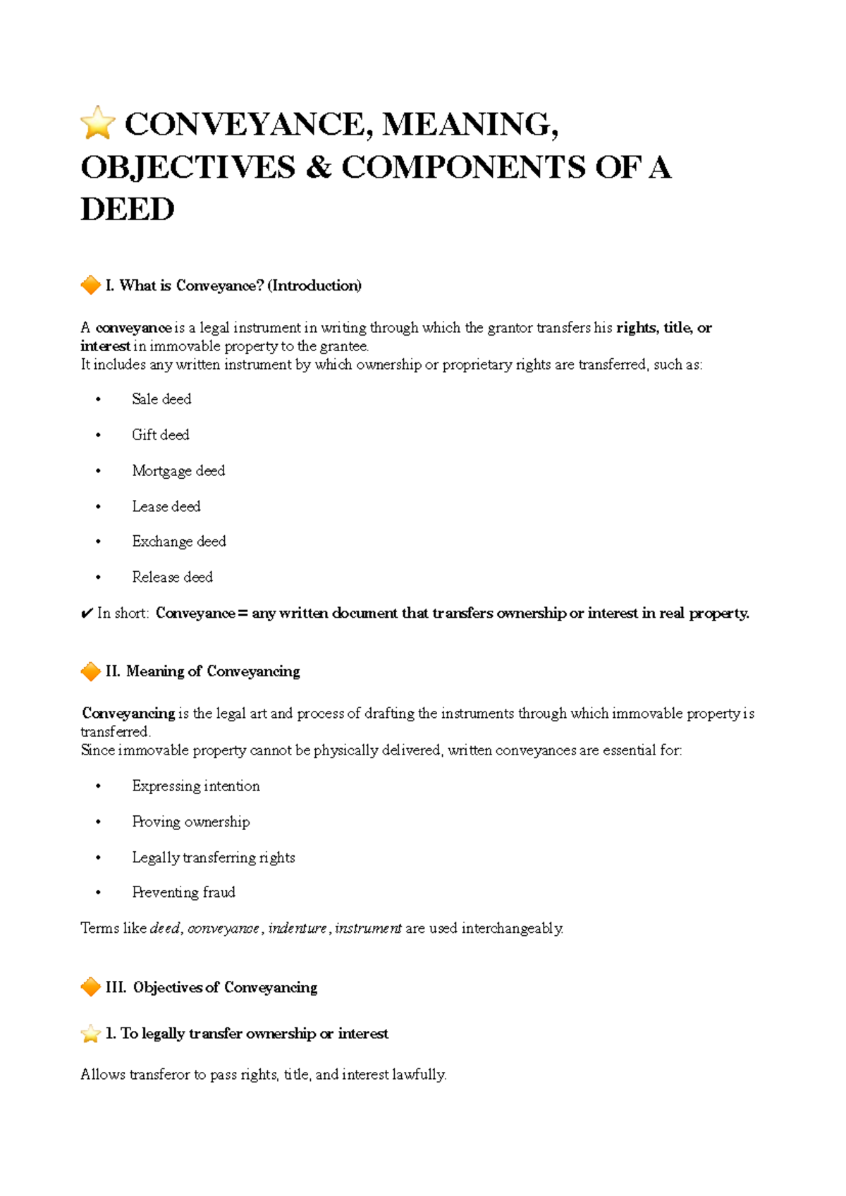 Conveyance and Its Objectives: A Summary of DPC Notes - Studocu