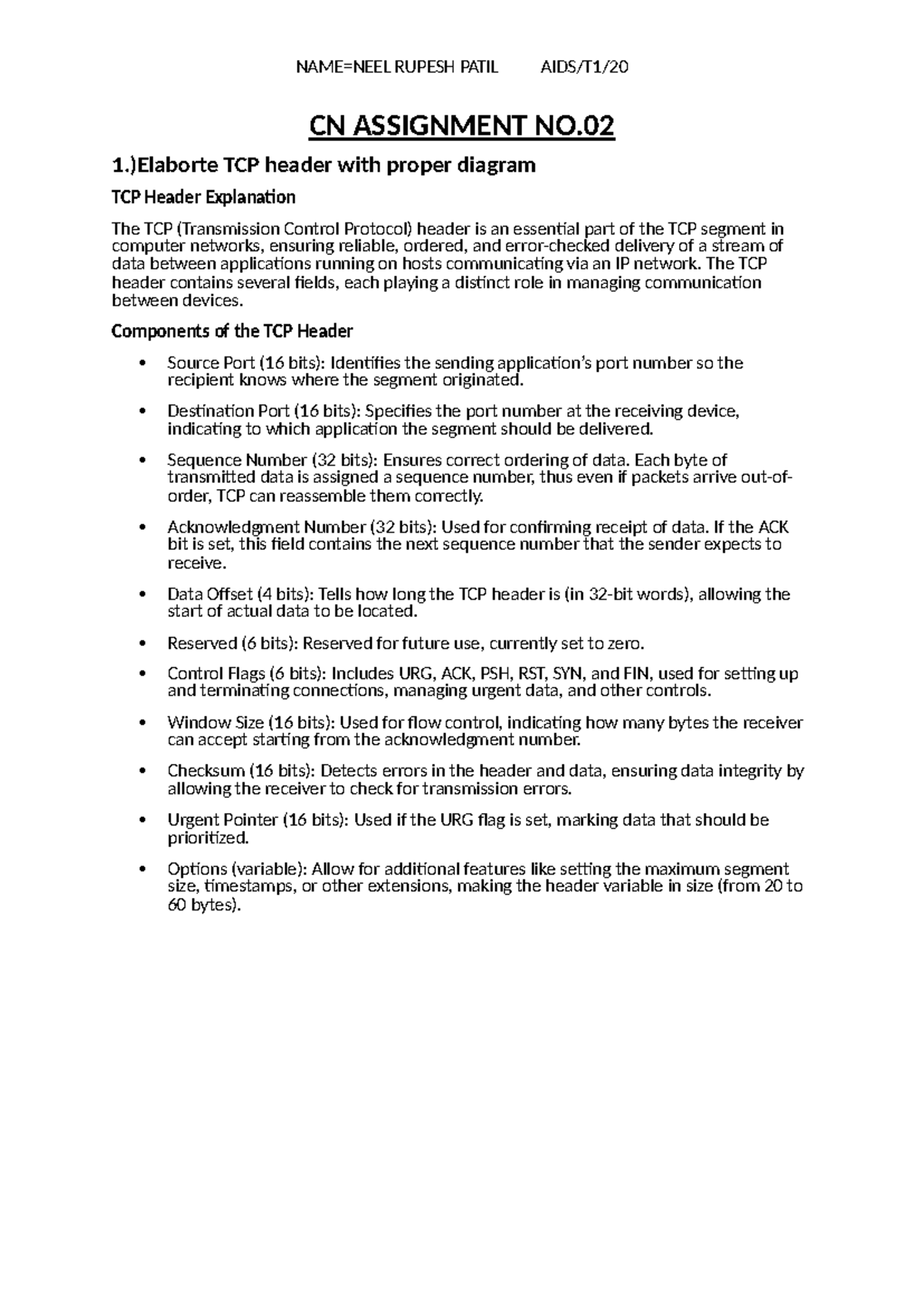 CN Assignment No. 02: TCP Header, Transport Layer Primitives & NAT ...