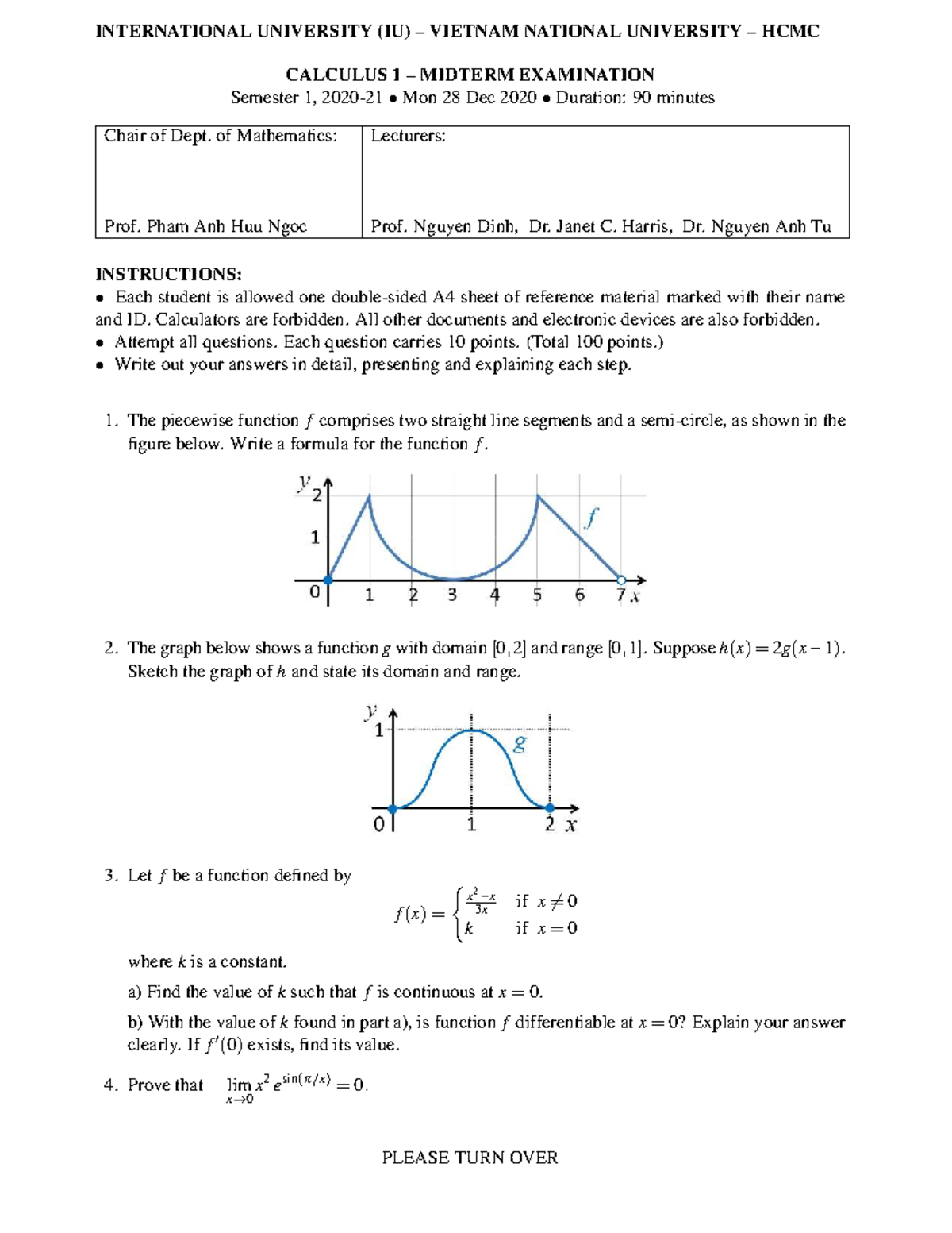 IU Vietnam National University Calculus 1 Midterm Exam - Dec 2020 - Studocu