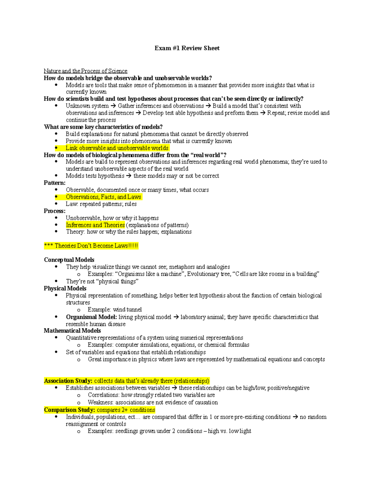 Bio 201 - Final Exam Review Sheet: Key Concepts & Models Explained ...