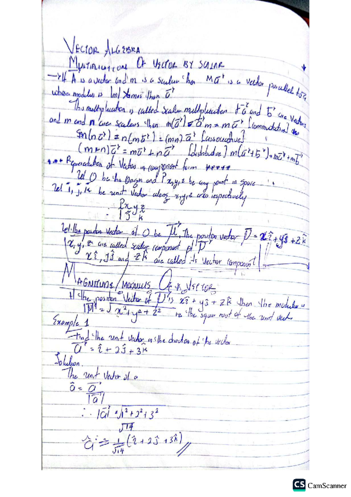 VECTOR ALGEBRA: MULTIPLICATION OF VECTORS AND SCALARS - Studocu