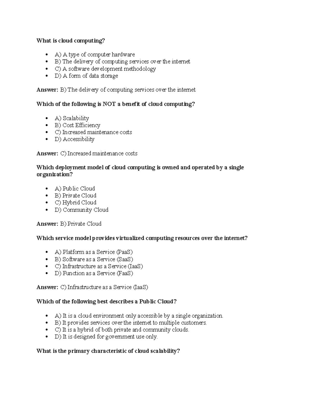 CC Quize - What is cloud computing? A) A type of computer hardware B ...