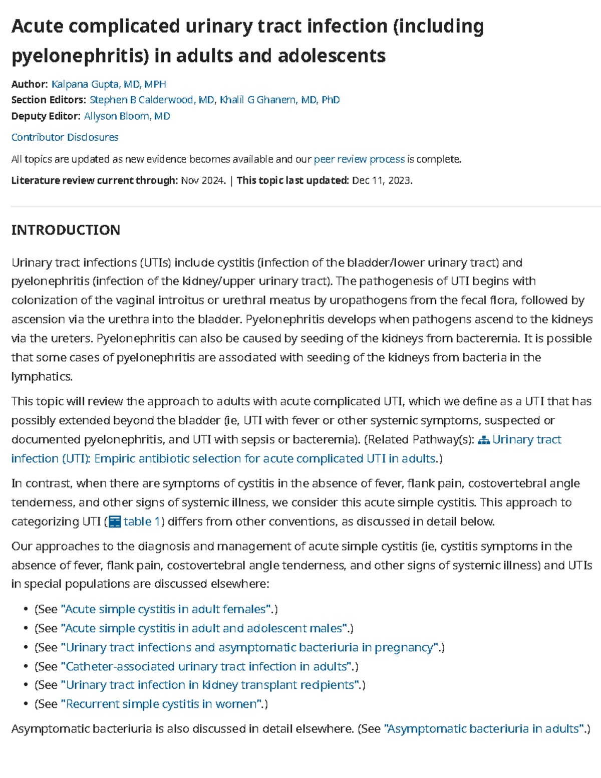 Acute Complicated UTI in Adults & Adolescents: Diagnosis & Management ...