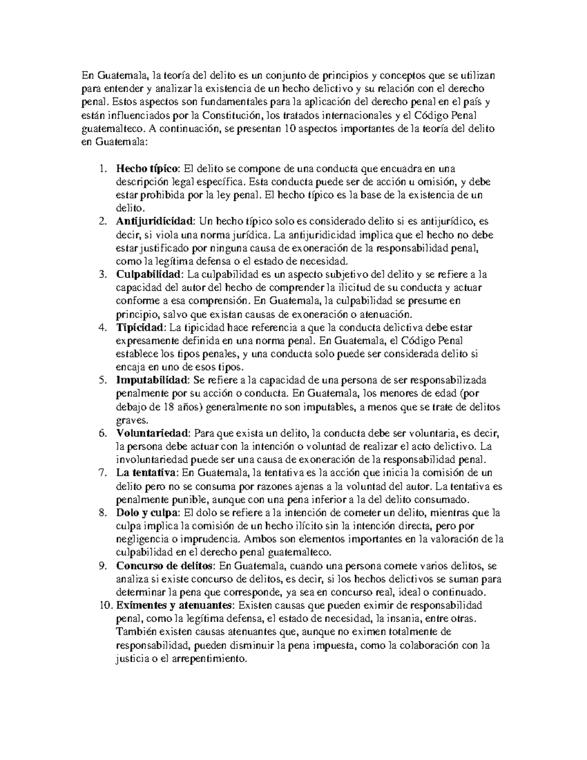 Aspectos Clave de la Teoría del Delito en Guatemala - Teoría DEL Delito ...