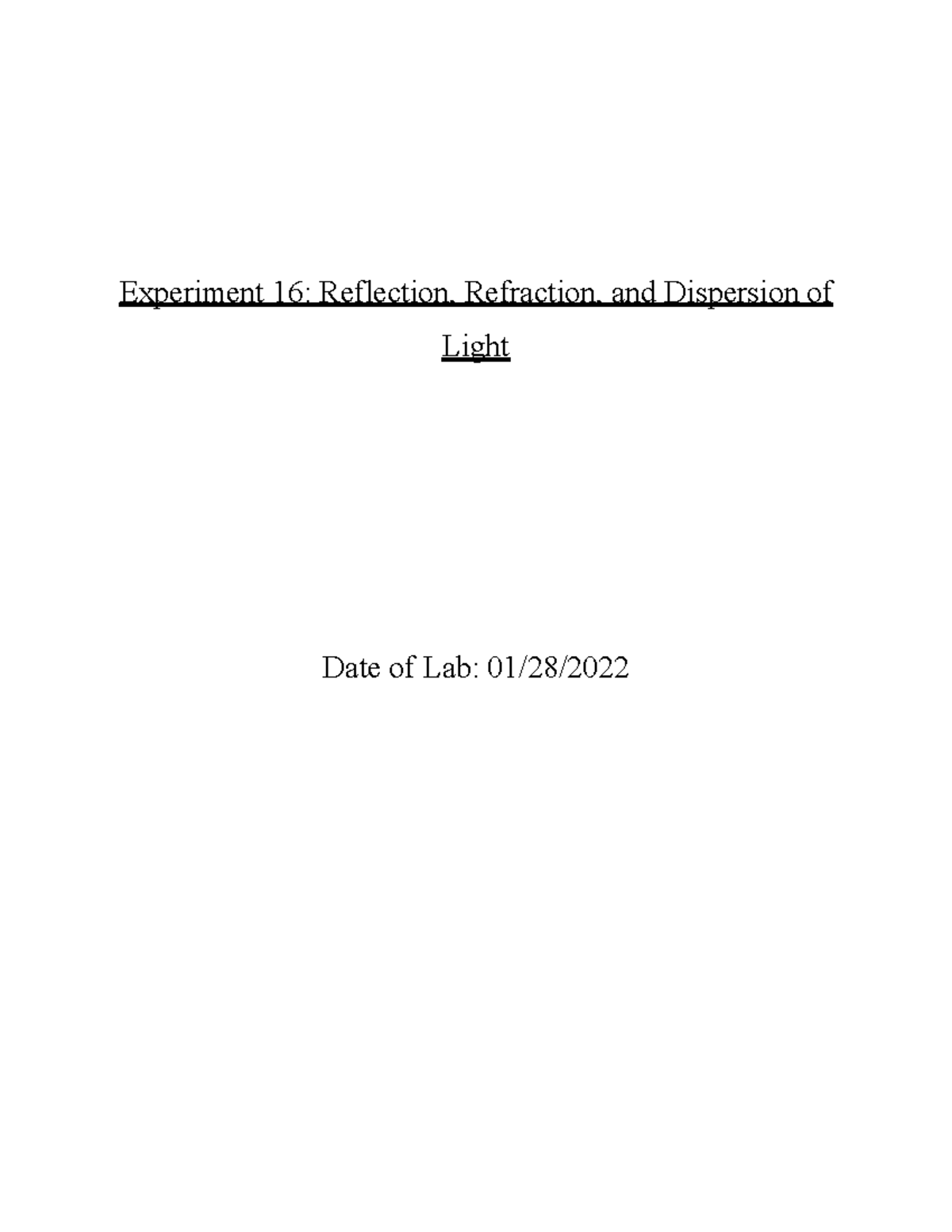 Experiment 16 Physics - Experiment 16 : Reflection, Refraction, and ...