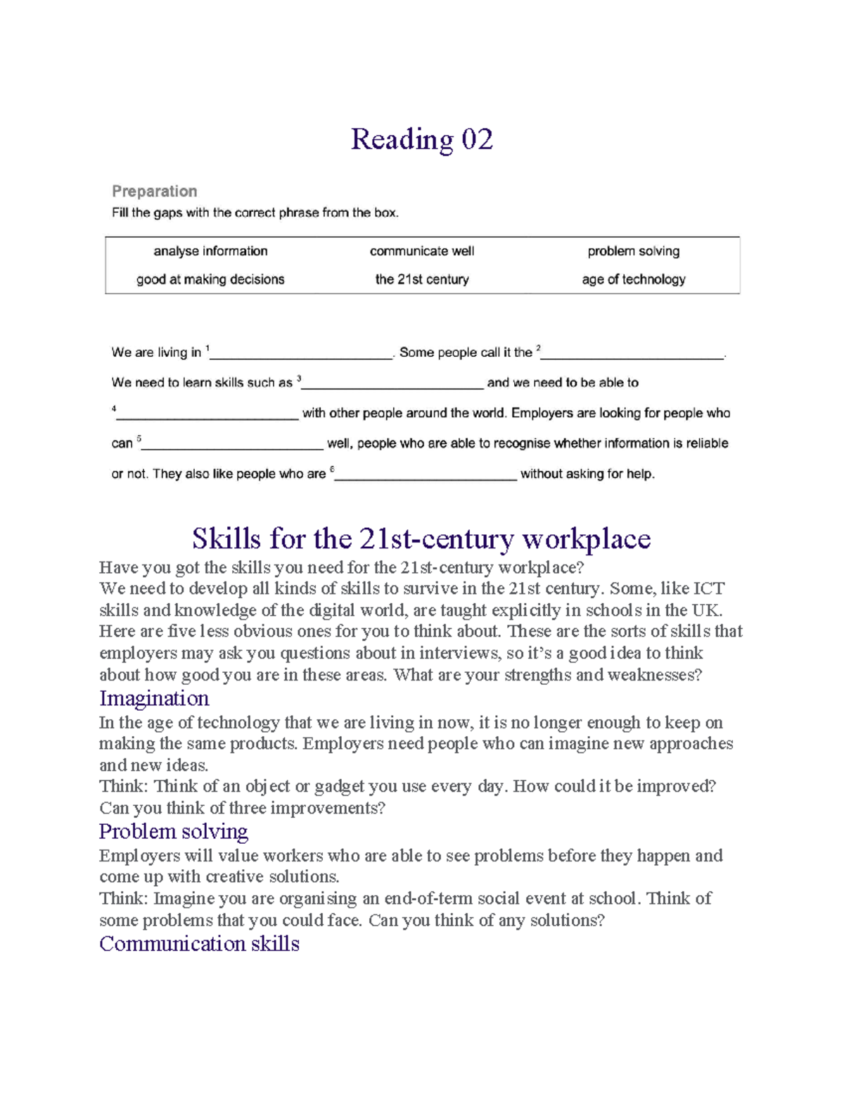 Reading 02 - TA2: Essential Workplace Skills for Success - Studocu