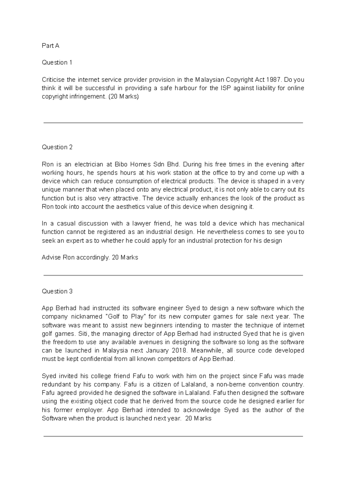 Tutorial IP - intellectual property - Part A Question 1 Criticise the ...