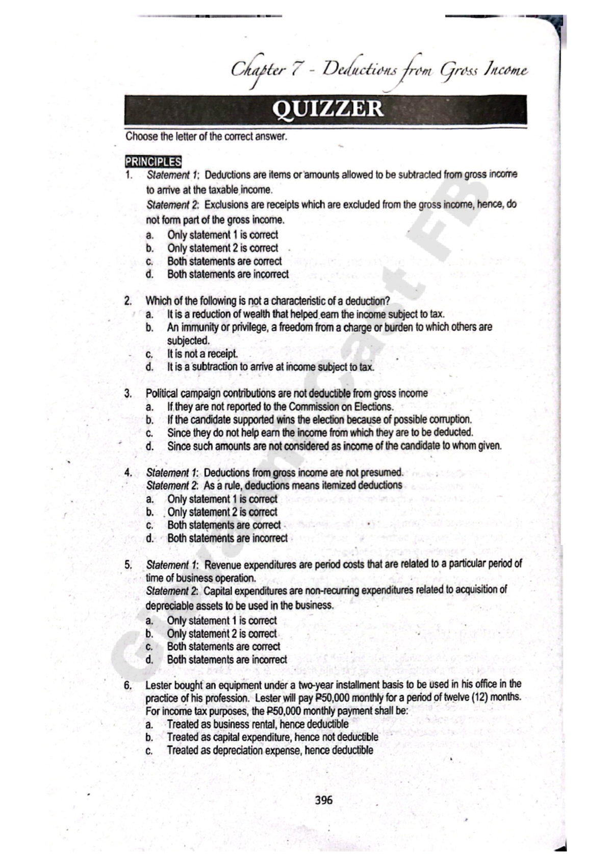 Chapter 7 Deductions from Gross Income Quiz Questions and Answers - Studocu