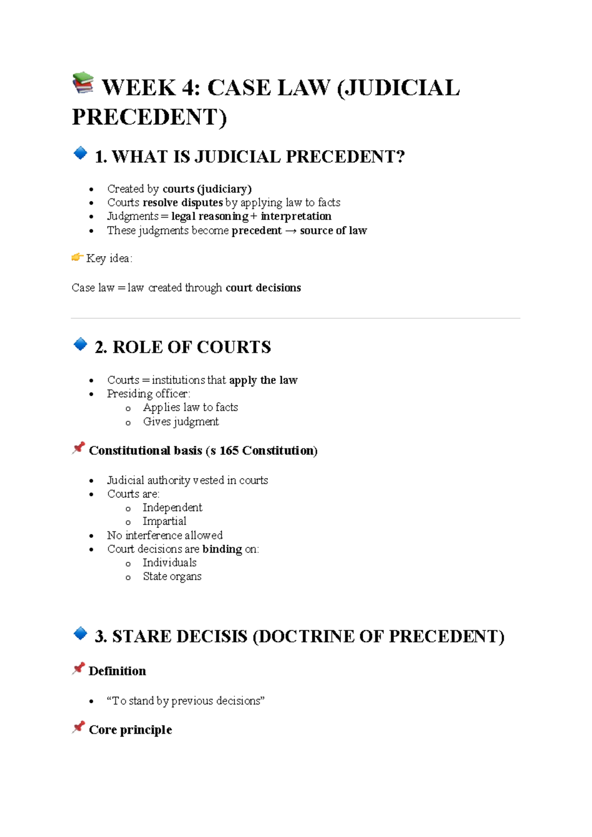WEEK 4: CASE LAW & JUDICIAL PRECEDENT NOTES - Studocu