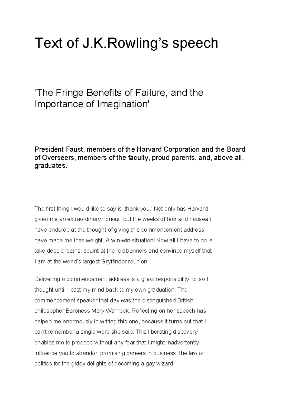JK Rowling's Commencement Speech: The Benefits of Failure & Imagination ...