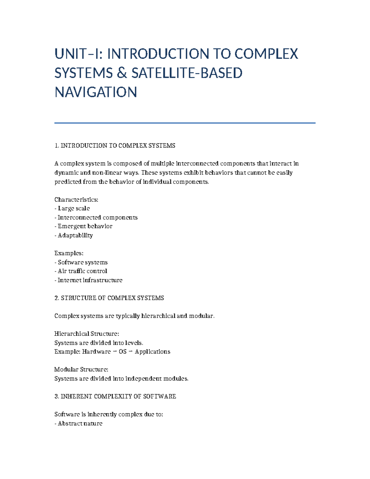 UNIT1 Complex Systems: Understanding Navigation and Design Principles ...