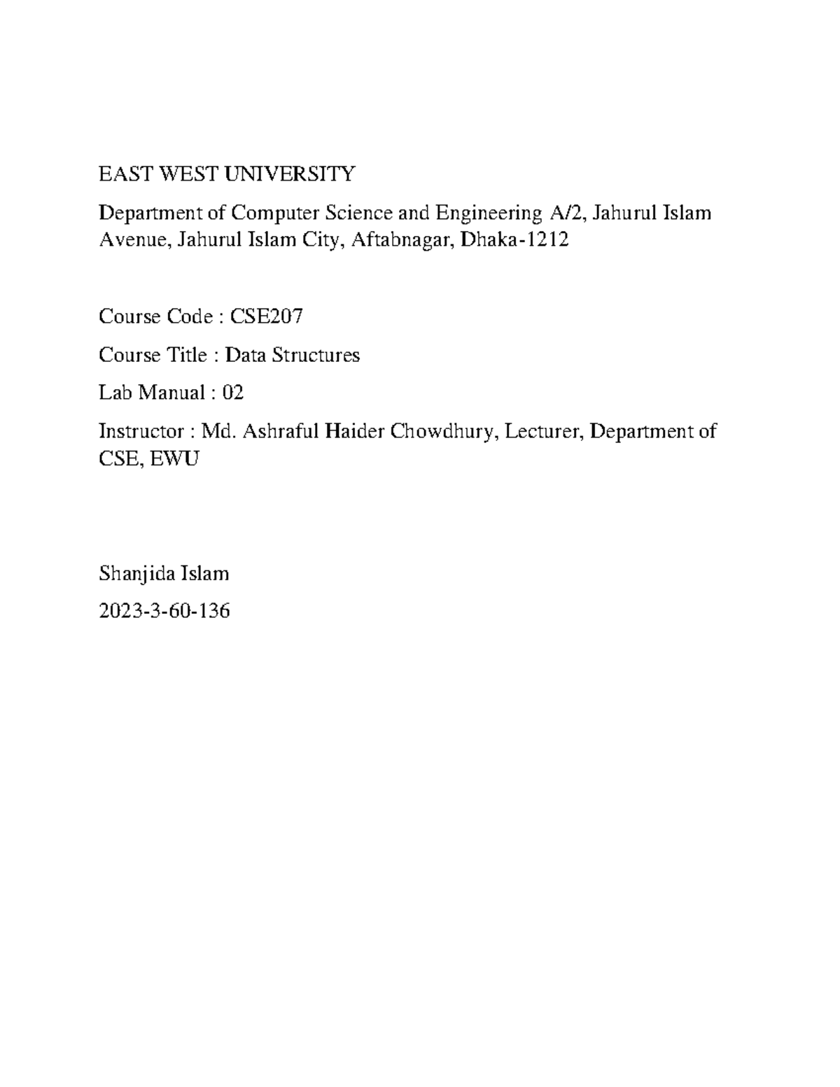 CSE207 Data Structures Lab Assignment 01 - Bubble & Binary Search - Studocu