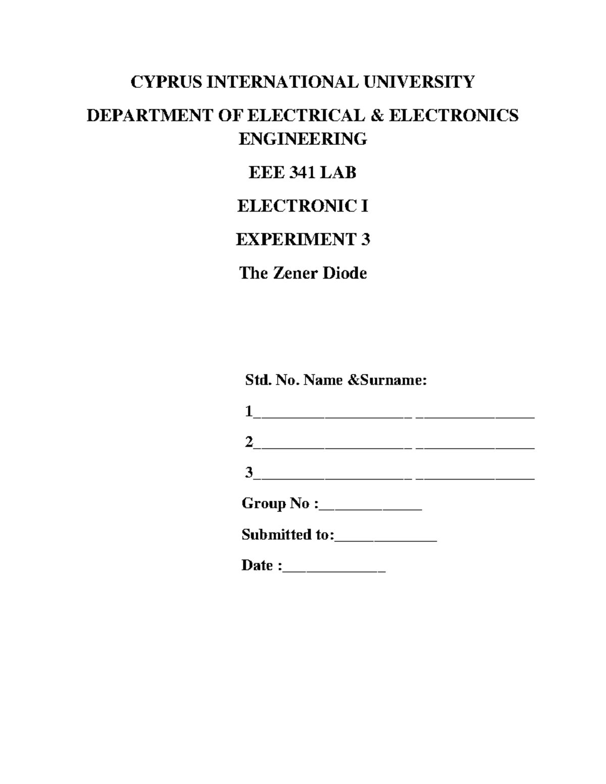 EENG 341 Lab: Zener Diode Characteristics Experiment 3 - Studocu