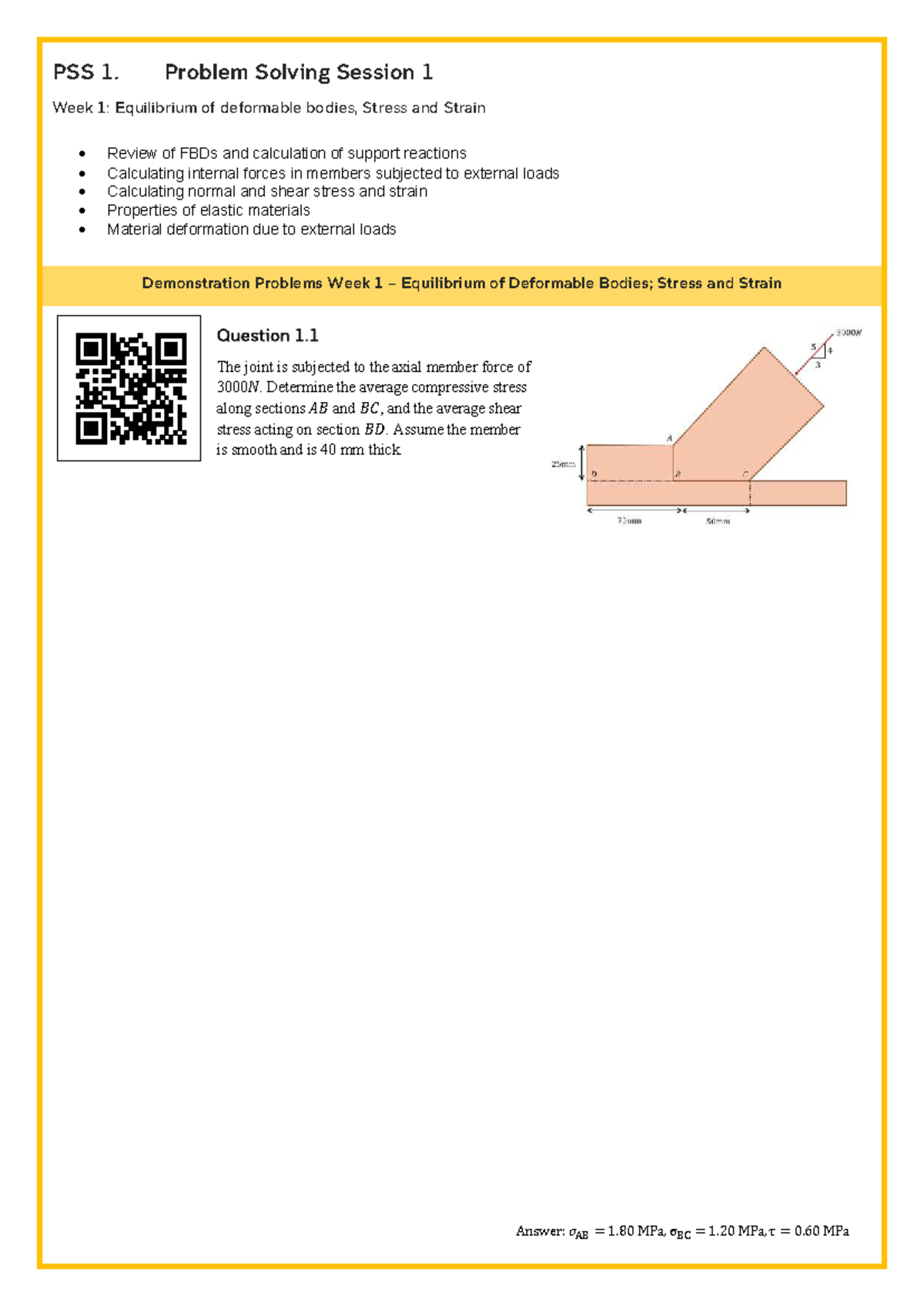 PSS1 - Week 1 Problem Solving: Equilibrium, Stress & Strain Analysis ...