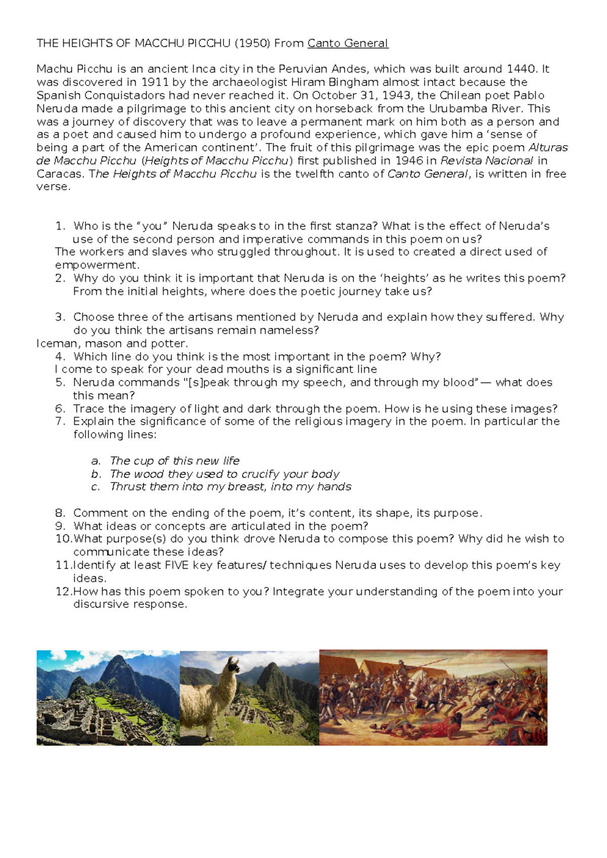 Heights of Machu Picchu Analysis Questions - ENG 101 Final Exam - Studocu