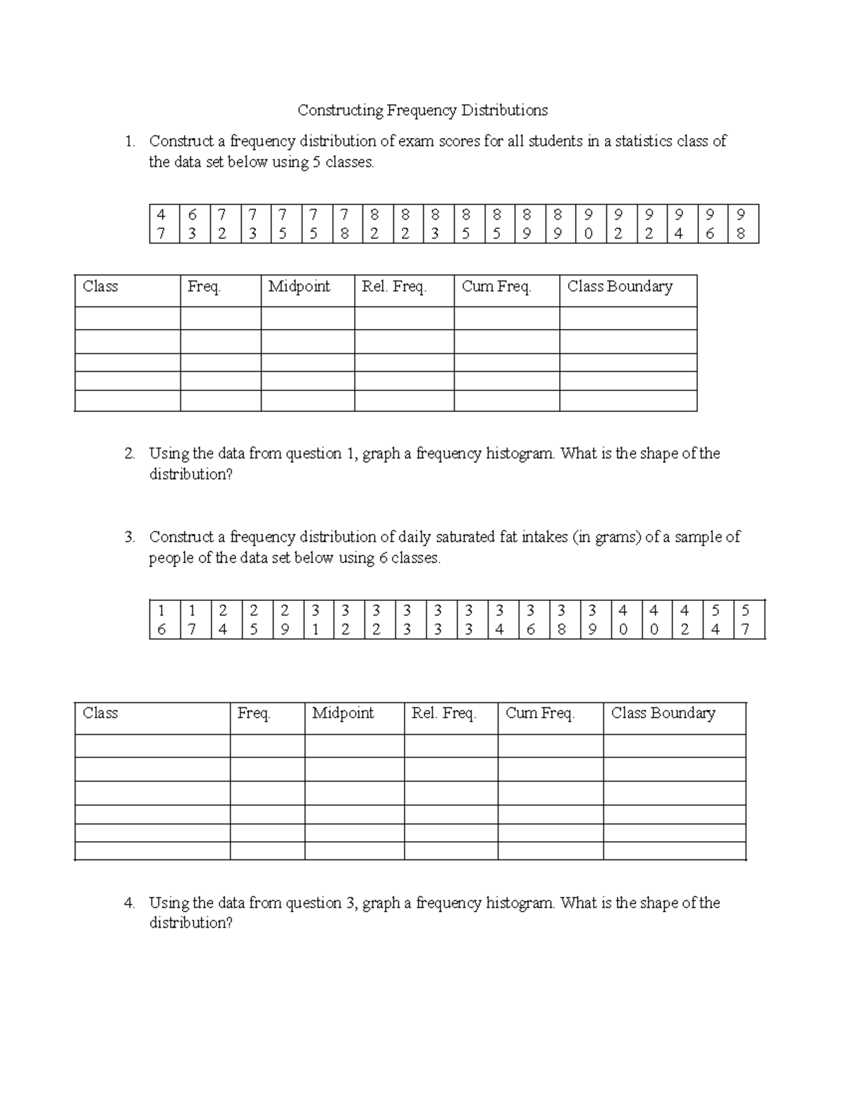 Constructing a Frequency Distribution - Constructing Frequency ...