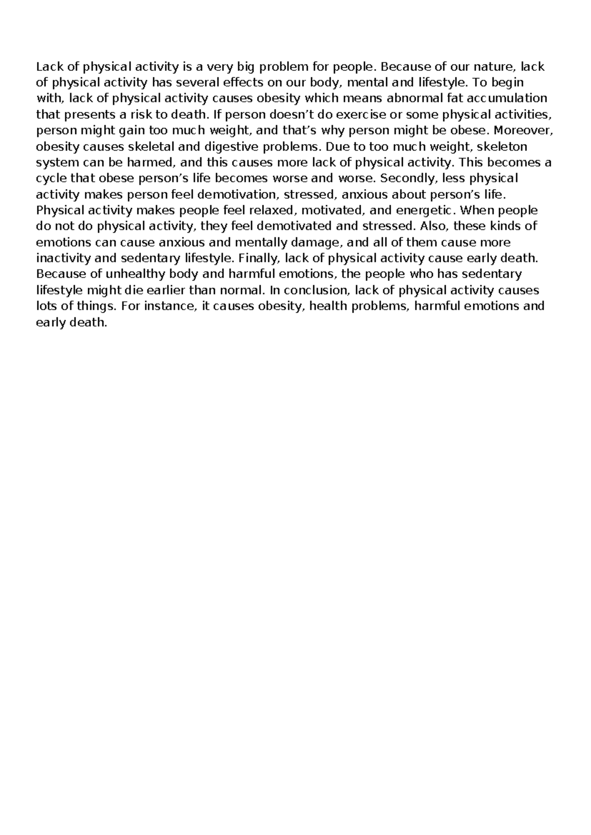 Lack of Physical Activity: Impacts on Health and Lifestyle - Studocu