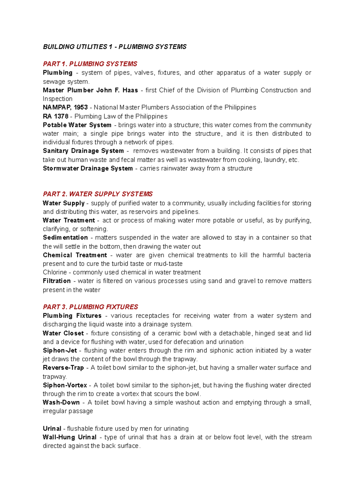 Building Utilities 1: Comprehensive Guide to Plumbing Systems - Studocu