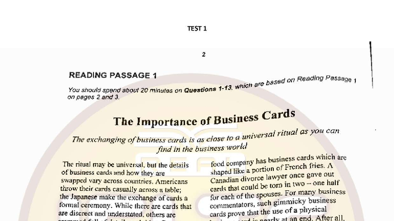 TEST 1 READING PASSAGE 1 ANALYSIS AND QUESTIONS - Studocu