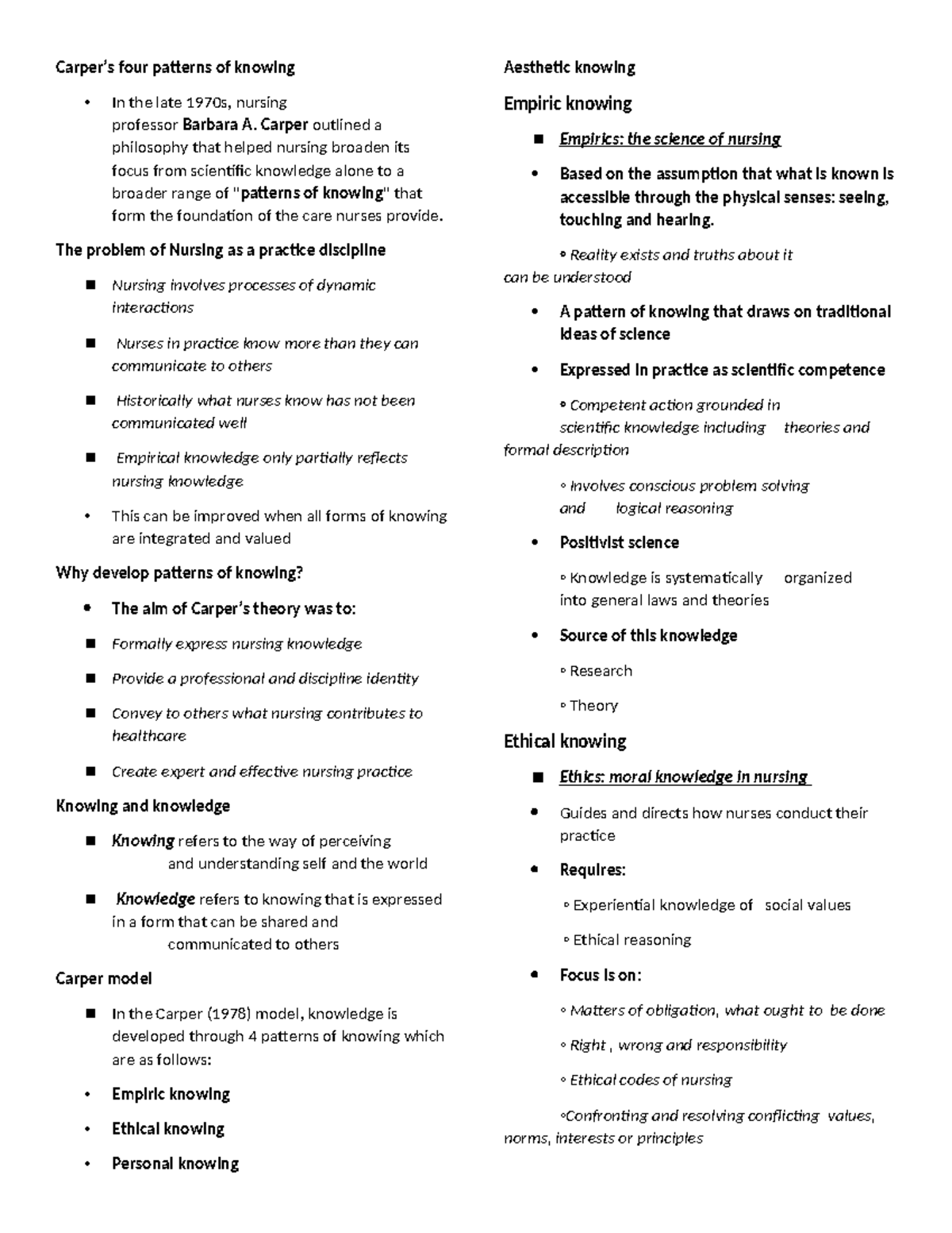 Four Patterns of Knowing in Nursing: A Comprehensive Review (TFN) - Studocu