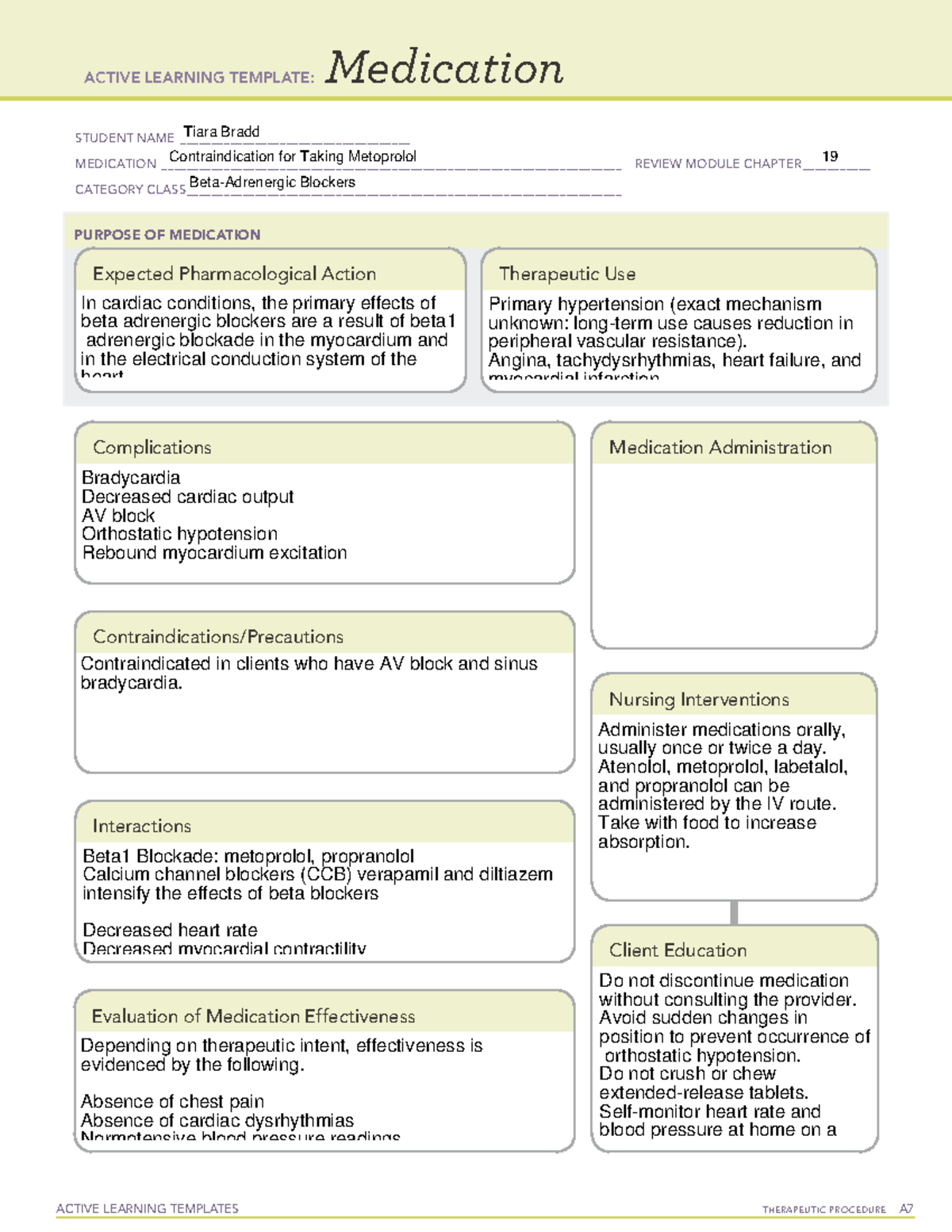 ACTIVE LEARNING TEMPLATE: Contraindications for Metoprolol 19 Review ...