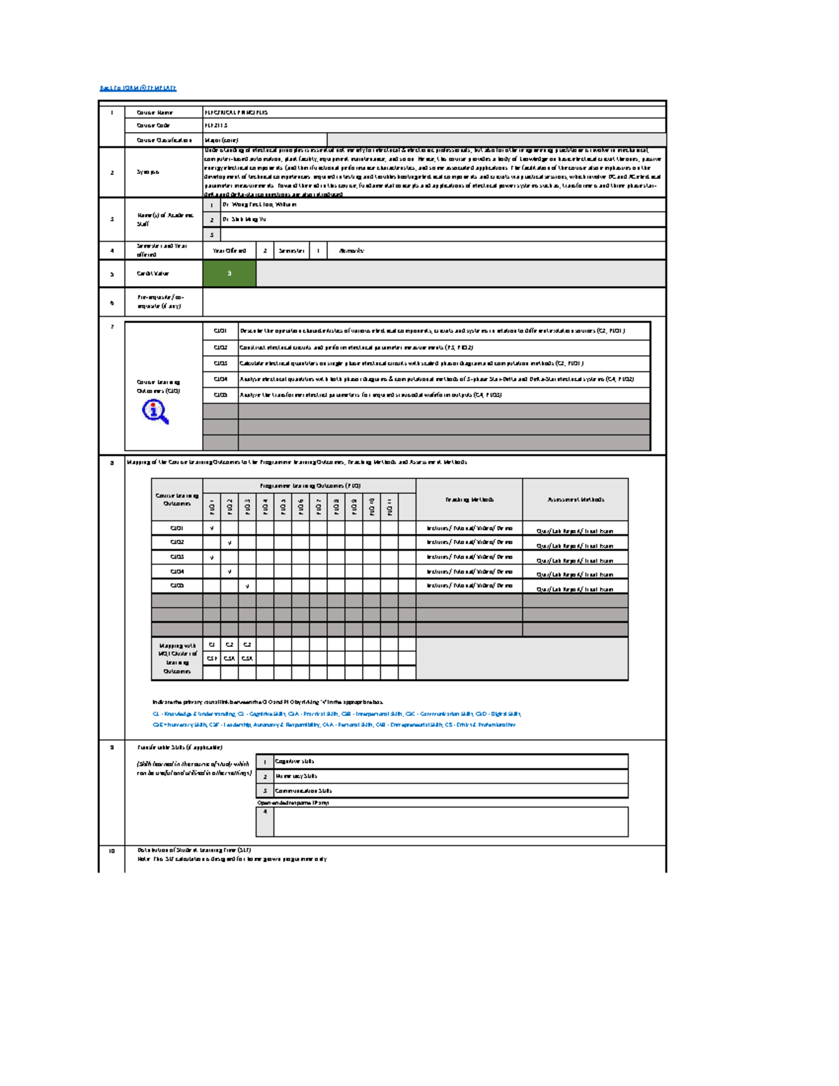 ELE2113 Syllabus: Electrical Principles Course Overview and Learning ...