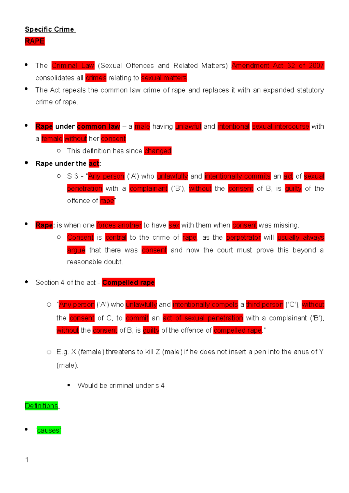 RAPE - Lecture Notes on Sexual Offences & Legal Definitions - Studocu